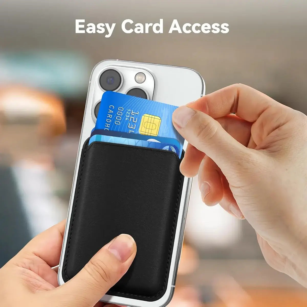 Buy Strong Magnetic MagSafe Card Holder, Premium Leather Wallet Compatible with iPhone - MAGSAFE MAGNETIC CARD WALLET FOR IPHONE at Caseles-Black, 
