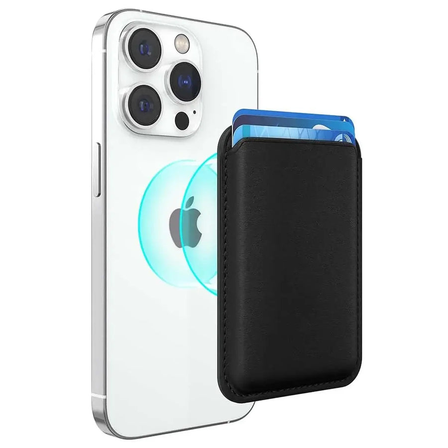 Buy Strong Magnetic MagSafe Card Holder, Premium Leather Wallet Compatible with iPhone - MAGSAFE MAGNETIC CARD WALLET FOR IPHONE at Caseles-Black, 