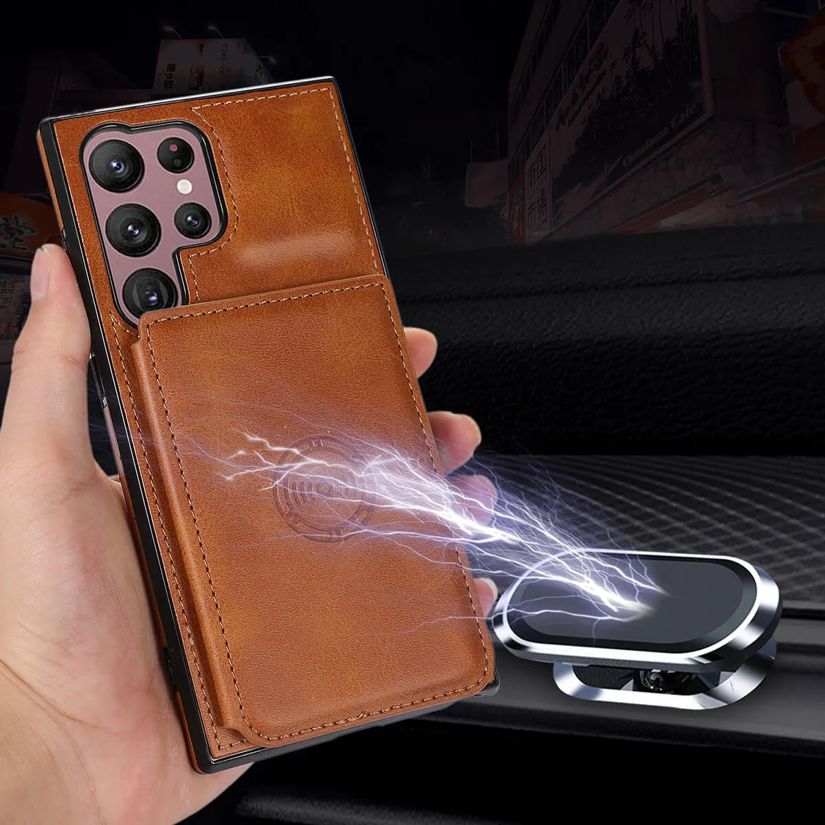 Buy Caseles Leather Wallet Case for Galaxy with 4 Card Holder, RFID Protection & Car Mount Ready, MALACHI at Caseles-Samsung Galaxy S25 Ultra, Brown