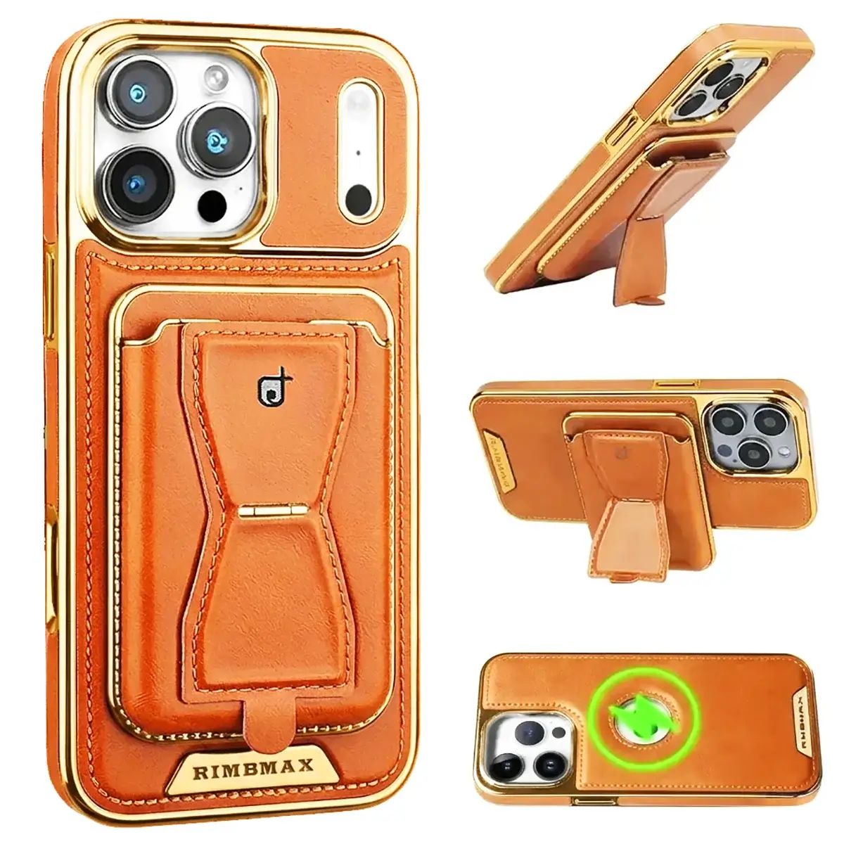Buy Full Coverage Protection, Leather Phone case, Phone Stander, Card Holder Wallet Case - MALCOLM at Caseles-iPhone 17 Pro Max, Malcolm-Orange