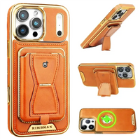 Buy Full Coverage Protection, Leather Phone case, Phone Stander, Card Holder Wallet Case - MALCOLM at Caseles-iPhone 17 Pro Max, Malcolm-Orange