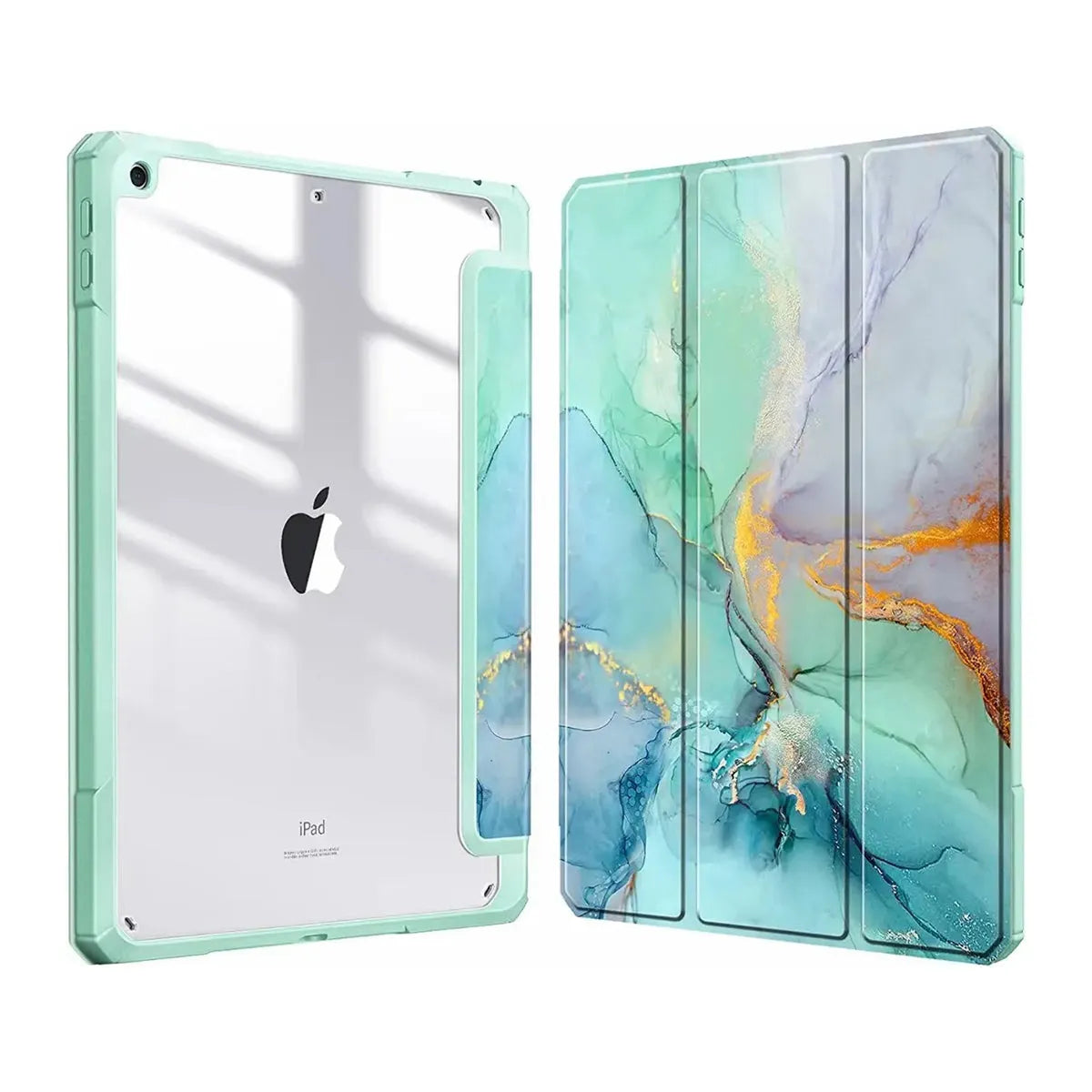 Buy Marble Painted iPad Case,, Multicolor, with Detachable Strap & Pencil Holder & built in Screen Protector 360 Rotating Hand Strap Stand -Marble Painted iPad Case, at Caseles-iPad Air 11 (2025 11 inch), Green