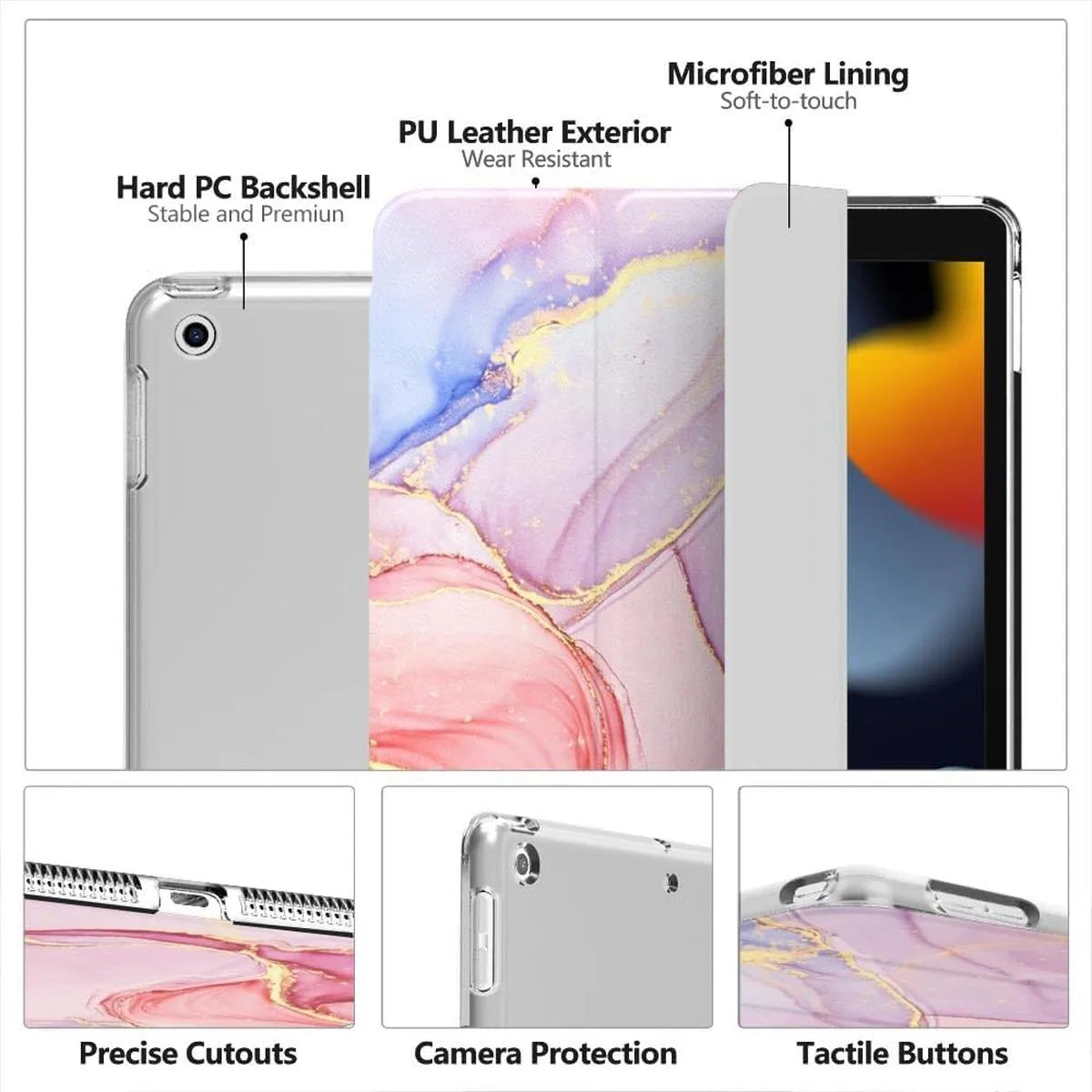 Buy Marble Painted iPad Case,, Multicolor, with Detachable Strap & Pencil Holder & built in Screen Protector 360 Rotating Hand Strap Stand -Marble Painted iPad Case, at Caseles-iPad Air 11 (2025 11 inch), Pink