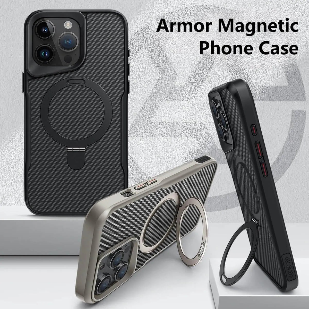 Buy Magnetic Shockproof iPhone Case with 360° Rotatable Invisible Ring Stand, Slim Armor Design Compatible with MagSafe - MASON at Caseles-iPhone 17 Pro Max, Black
