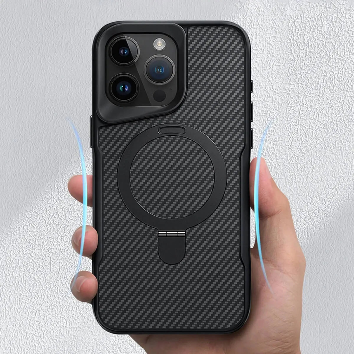 Buy Magnetic Shockproof iPhone Case with 360° Rotatable Invisible Ring Stand, Slim Armor Design Compatible with MagSafe - MASON at Caseles-iPhone 17 Pro Max, Black