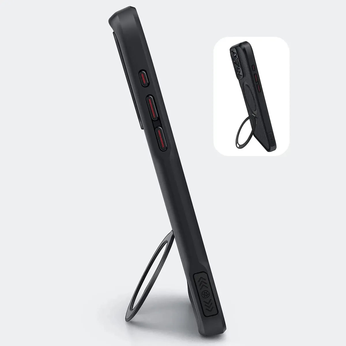 Buy Magnetic Shockproof iPhone Case with 360° Rotatable Invisible Ring Stand, Slim Armor Design Compatible with MagSafe - MASON at Caseles-iPhone 17 Pro Max, Black