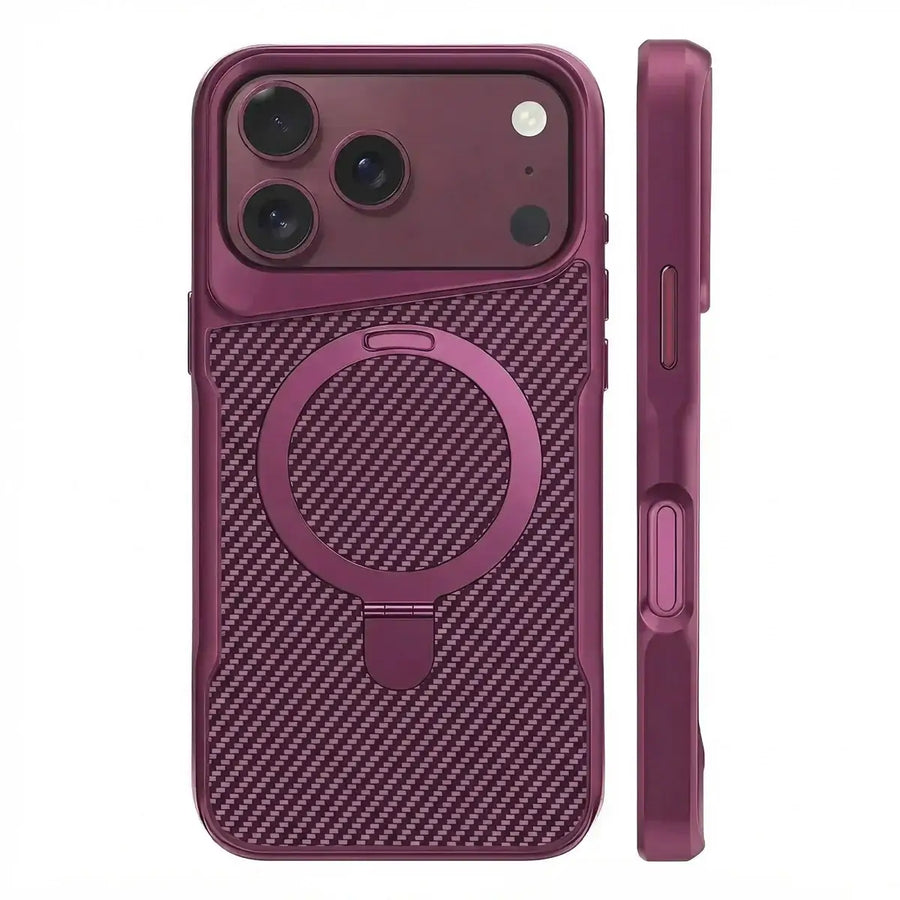 Buy Magnetic Shockproof iPhone Case with 360° Rotatable Invisible Ring Stand, Slim Armor Design Compatible with MagSafe - MASON at Caseles-iPhone 18 Pro Max, Burgundy