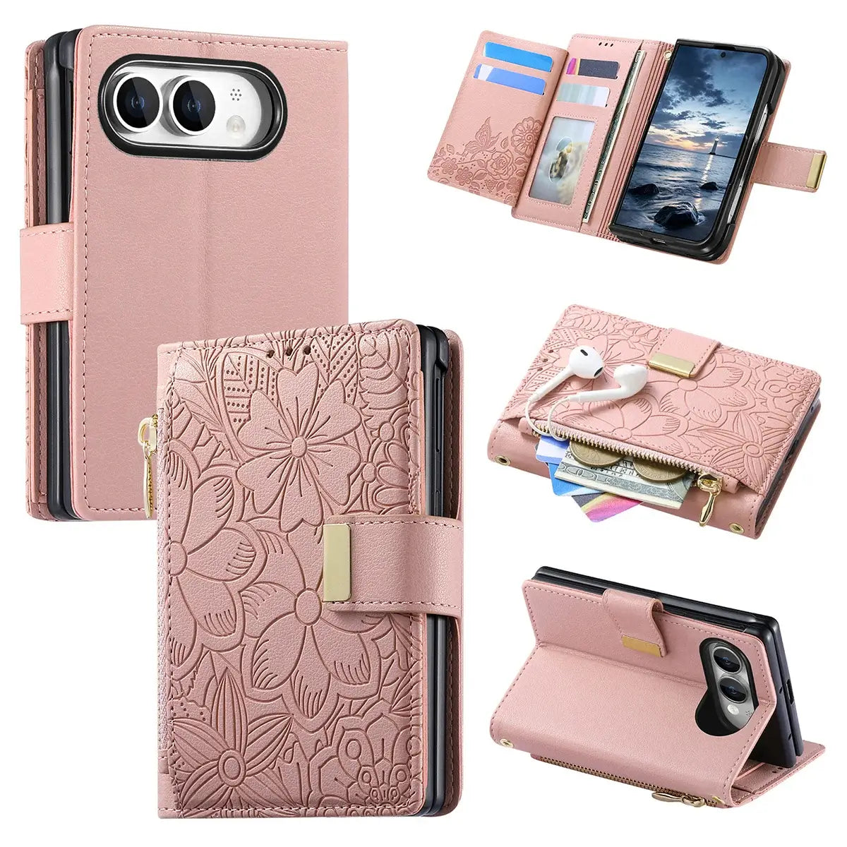 Buy Vegan Leather Flip Case with Multi-Card Slots, Zipper Pocket, Hands-Free Kickstand & Drop-Resistant Defense - MAVE at Caseles-iPhone Ultra, Pink