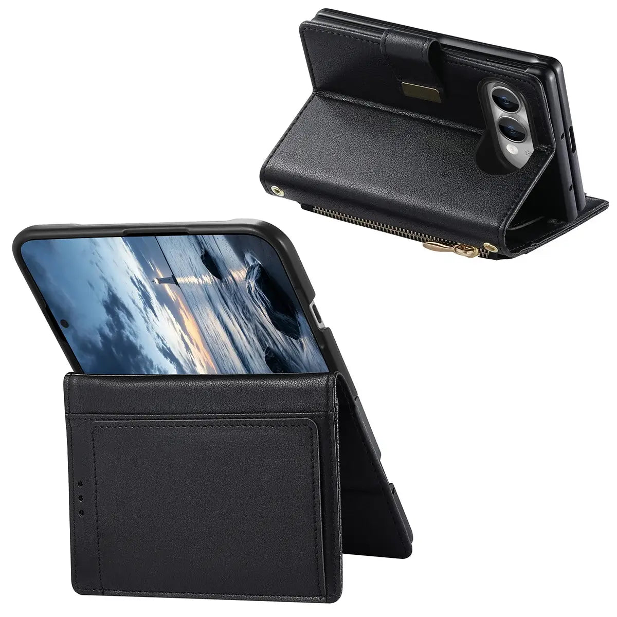 Buy Vegan Leather Flip Case with Multi-Card Slots, Zipper Pocket, Hands-Free Kickstand & Drop-Resistant Defense - MAVE at Caseles-iPhone Ultra, Purple
