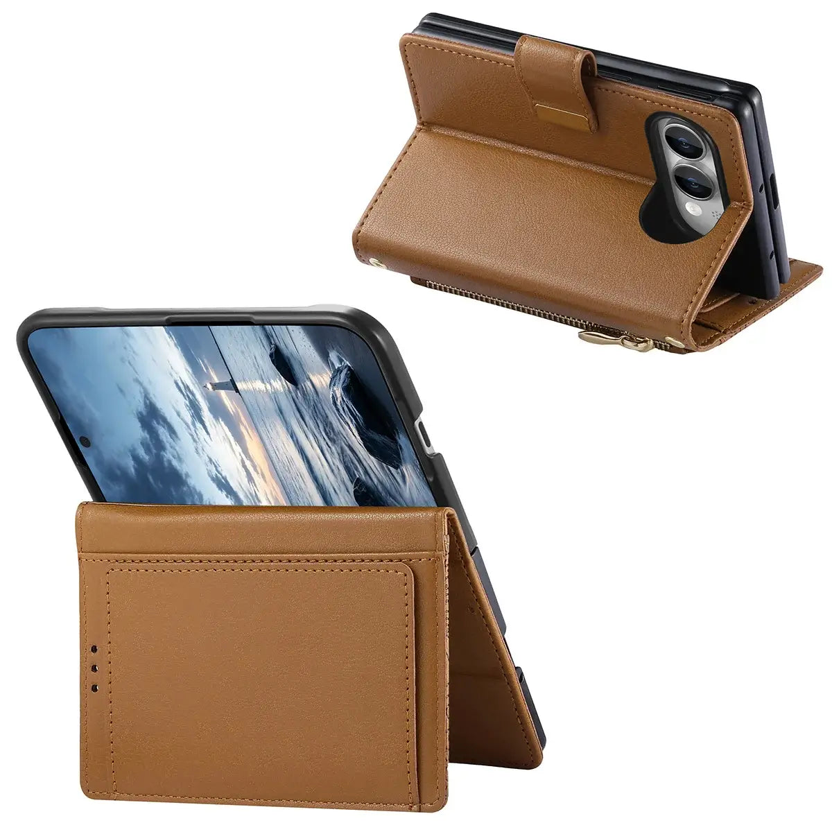 Buy Vegan Leather Flip Case with Multi-Card Slots, Zipper Pocket, Hands-Free Kickstand & Drop-Resistant Defense - MAVE at Caseles-iPhone Ultra, Purple
