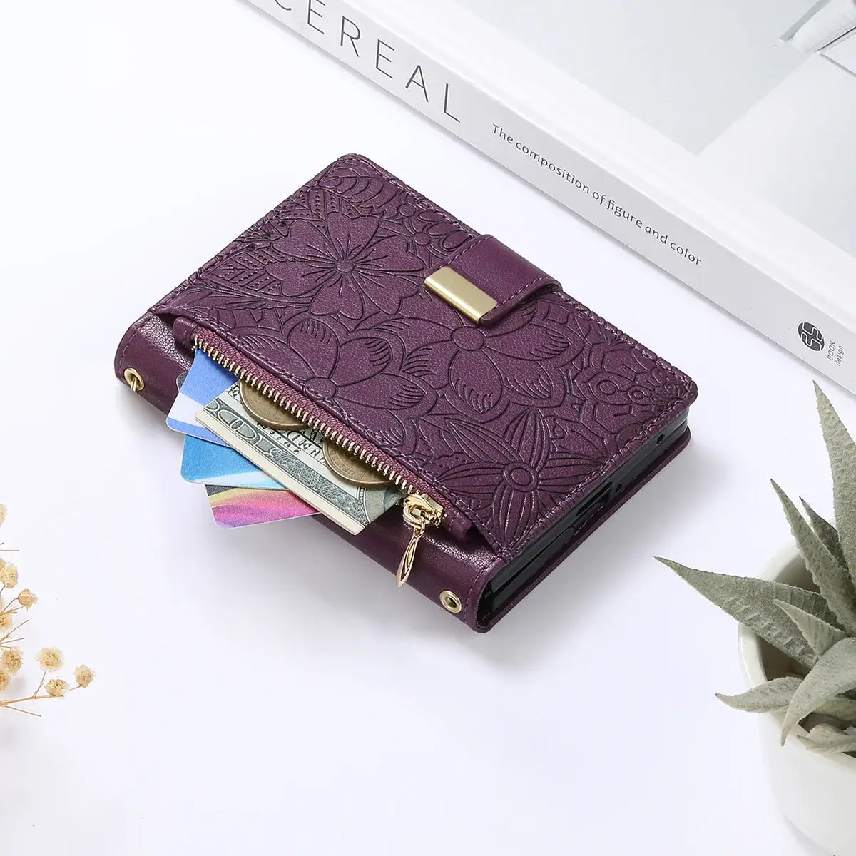 Buy Vegan Leather Flip Case with Multi-Card Slots, Zipper Pocket, Hands-Free Kickstand & Drop-Resistant Defense - MAVE at Caseles-iPhone Ultra, Purple