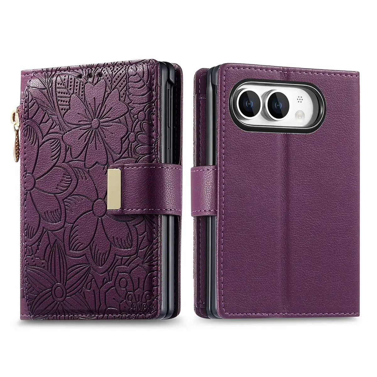 Buy Vegan Leather Flip Case with Multi-Card Slots, Zipper Pocket, Hands-Free Kickstand & Drop-Resistant Defense - MAVE at Caseles-iPhone Ultra, Purple