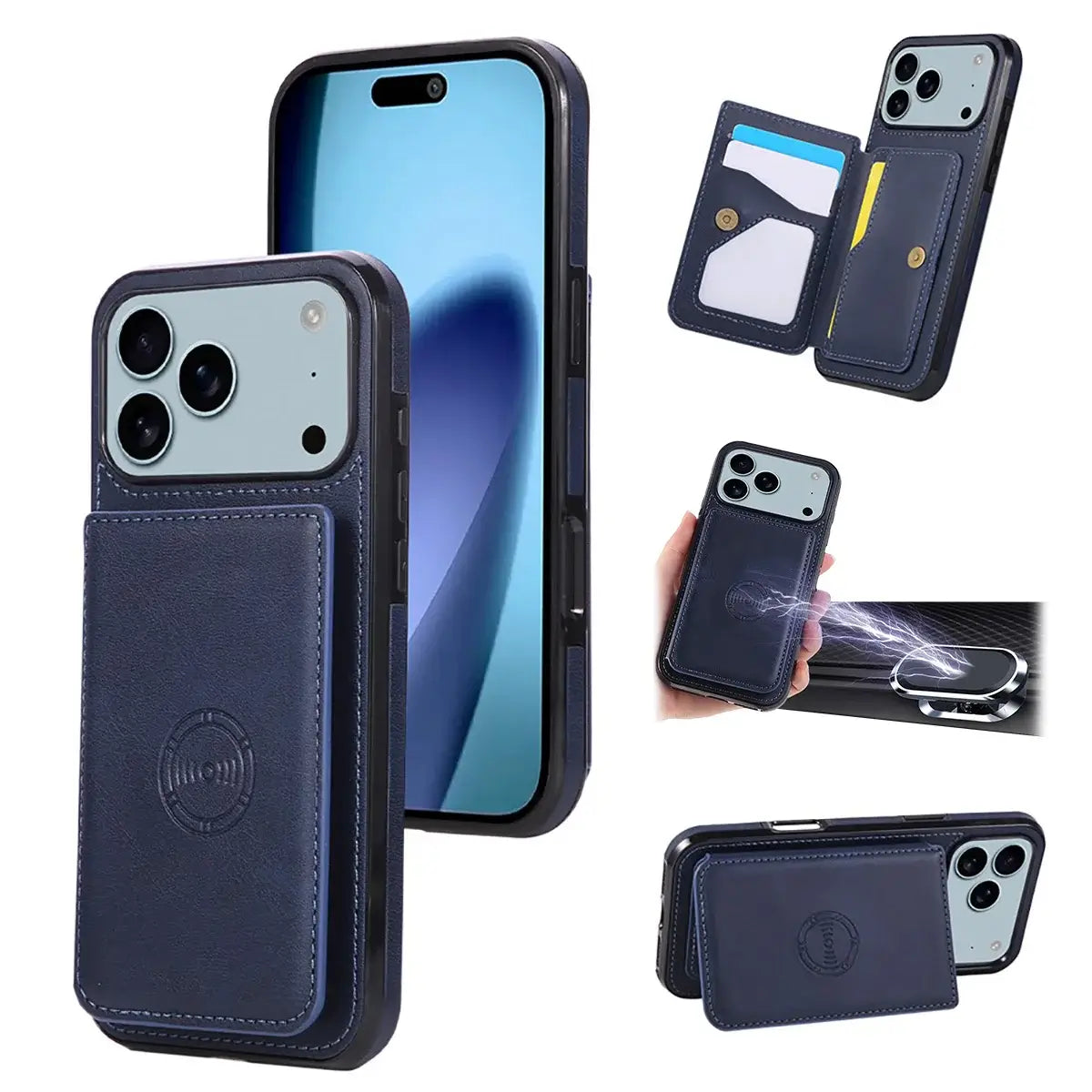 Buy Leather Wallet Case for iPhone with 4 Card Holder, RFID Protection & Car Mount Ready - MAVERICK at Caseles-iPhone 17 Pro Max, Brown