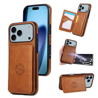 Buy Leather Wallet Case for iPhone with 4 Card Holder, RFID Protection & Car Mount Ready - MAVERICK at Caseles-iPhone 17 Pro Max, Brown