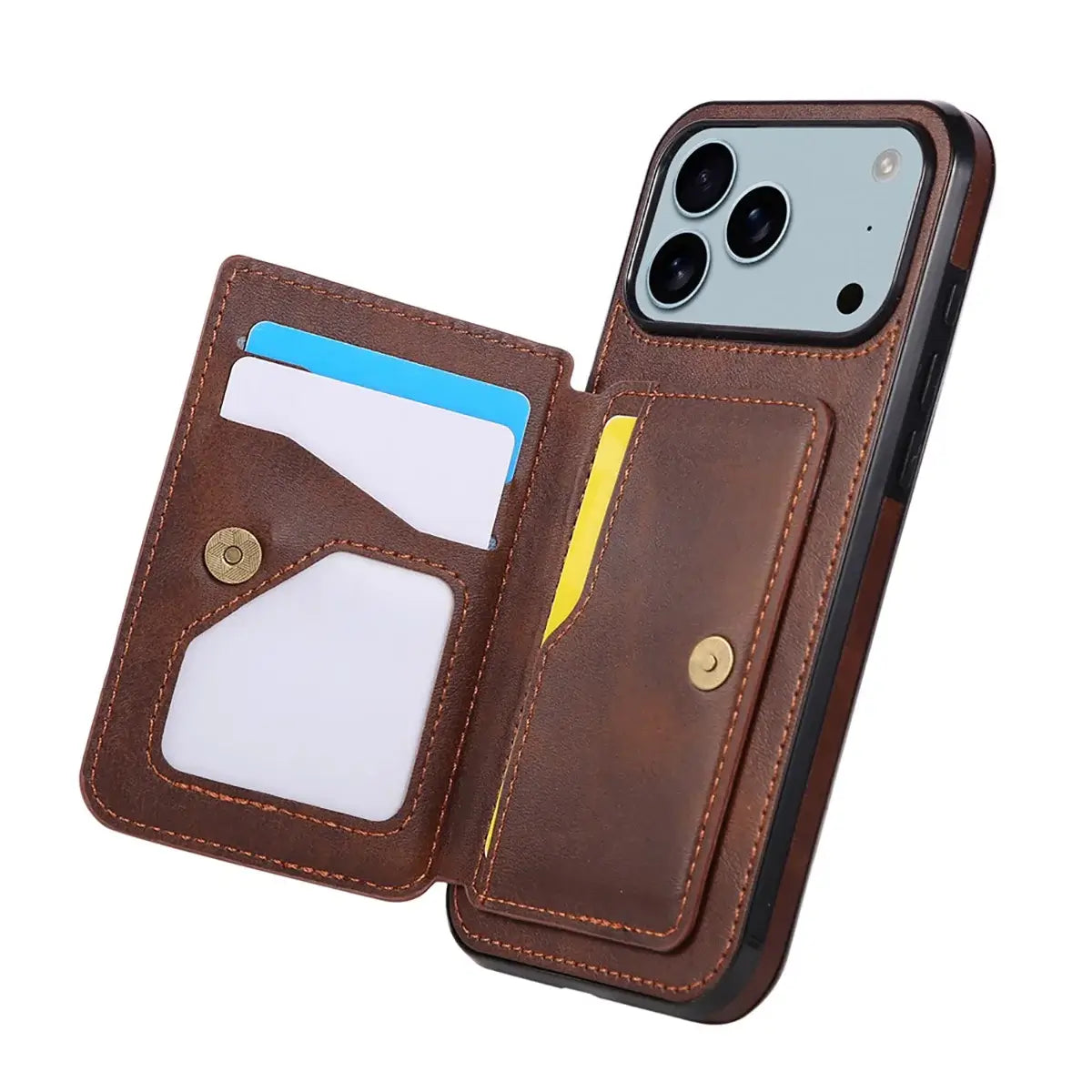Buy Leather Wallet Case for iPhone with 4 Card Holder, RFID Protection & Car Mount Ready - MAVERICK at Caseles-iPhone 17 Pro Max, Brown