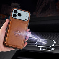 Buy Leather Wallet Case for iPhone with 4 Card Holder, RFID Protection & Car Mount Ready - MAVERICK at Caseles-iPhone 17 Pro Max, Brown