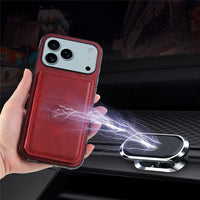 Buy Leather Wallet Case for iPhone with 4 Card Holder, RFID Protection & Car Mount Ready - MAVERICK at Caseles-iPhone 17 Pro Max, Brown