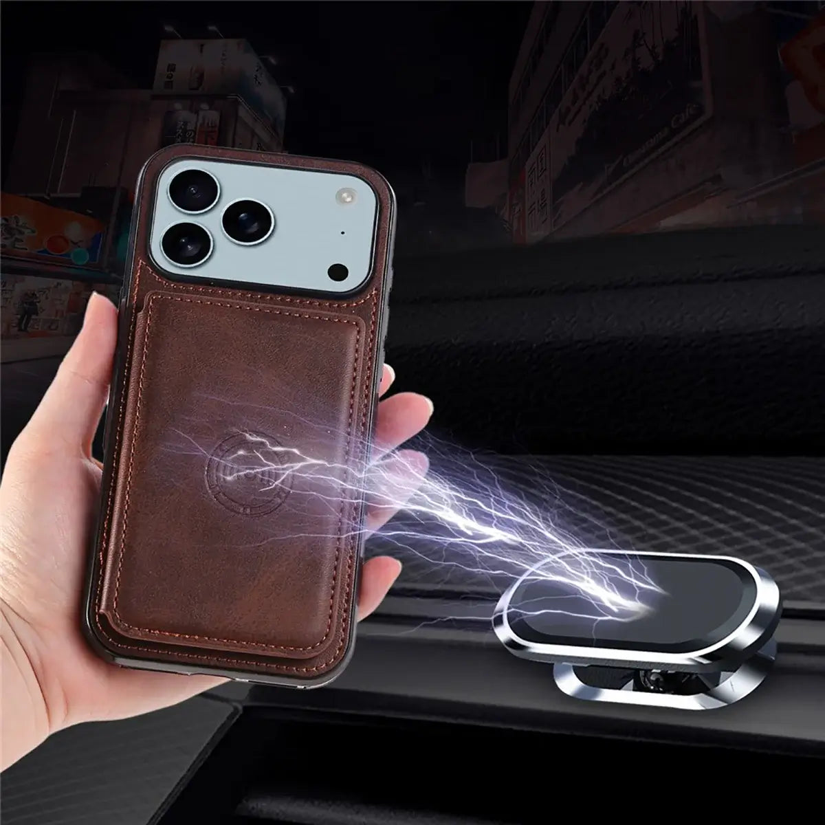 Buy Leather Wallet Case for iPhone with 4 Card Holder, RFID Protection & Car Mount Ready - MAVERICK at Caseles-iPhone 17 Pro Max, Brown