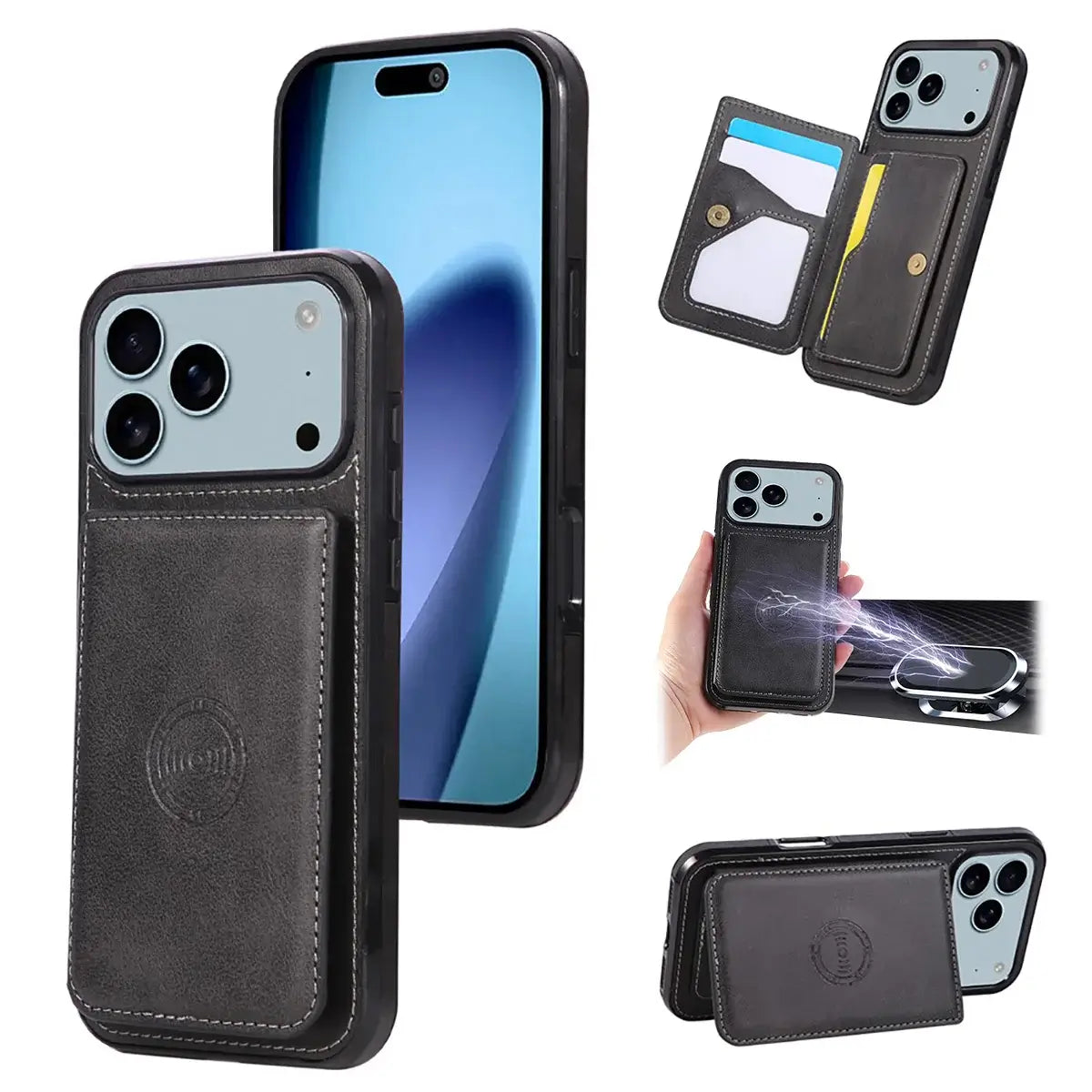 Buy Leather Wallet Case for iPhone with 4 Card Holder, RFID Protection & Car Mount Ready - MAVERICK at Caseles-iPhone 17 Pro Max, Brown