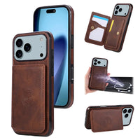 Buy Leather Wallet Case for iPhone with 4 Card Holder, RFID Protection & Car Mount Ready - MAVERICK at Caseles-iPhone 17 Pro Max, Brown
