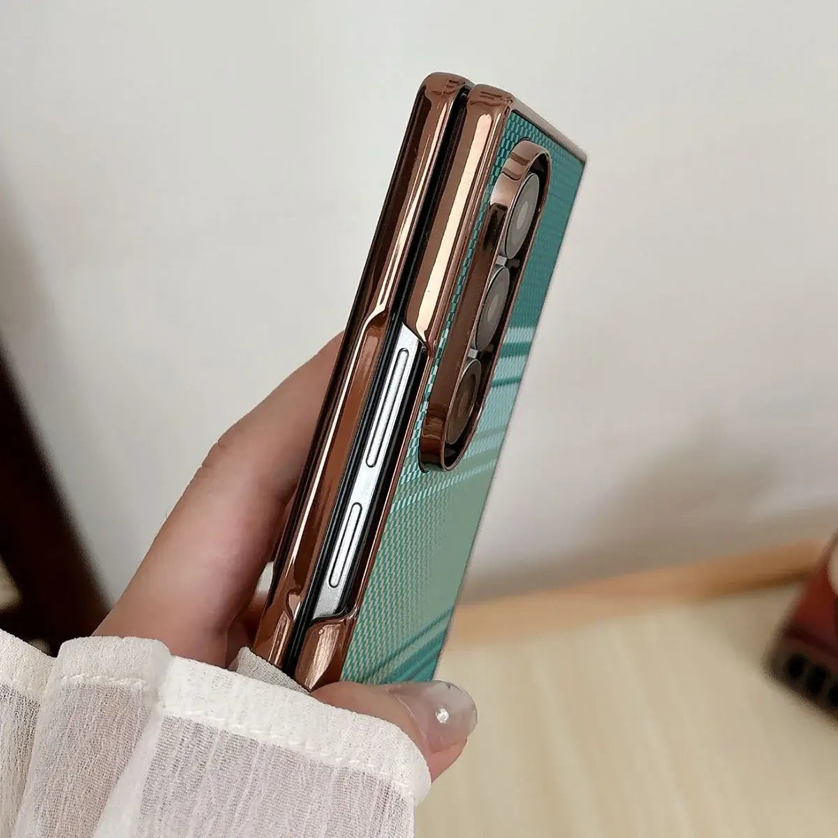 Buy Luxury Electroplated Frame Case with Kevlar-Weave Texture, Strong Magnetic Array & Built-In 360° Screen Protection - MAX at Caseles-Samsung Galaxy Z Fold 8 Ultra, Green