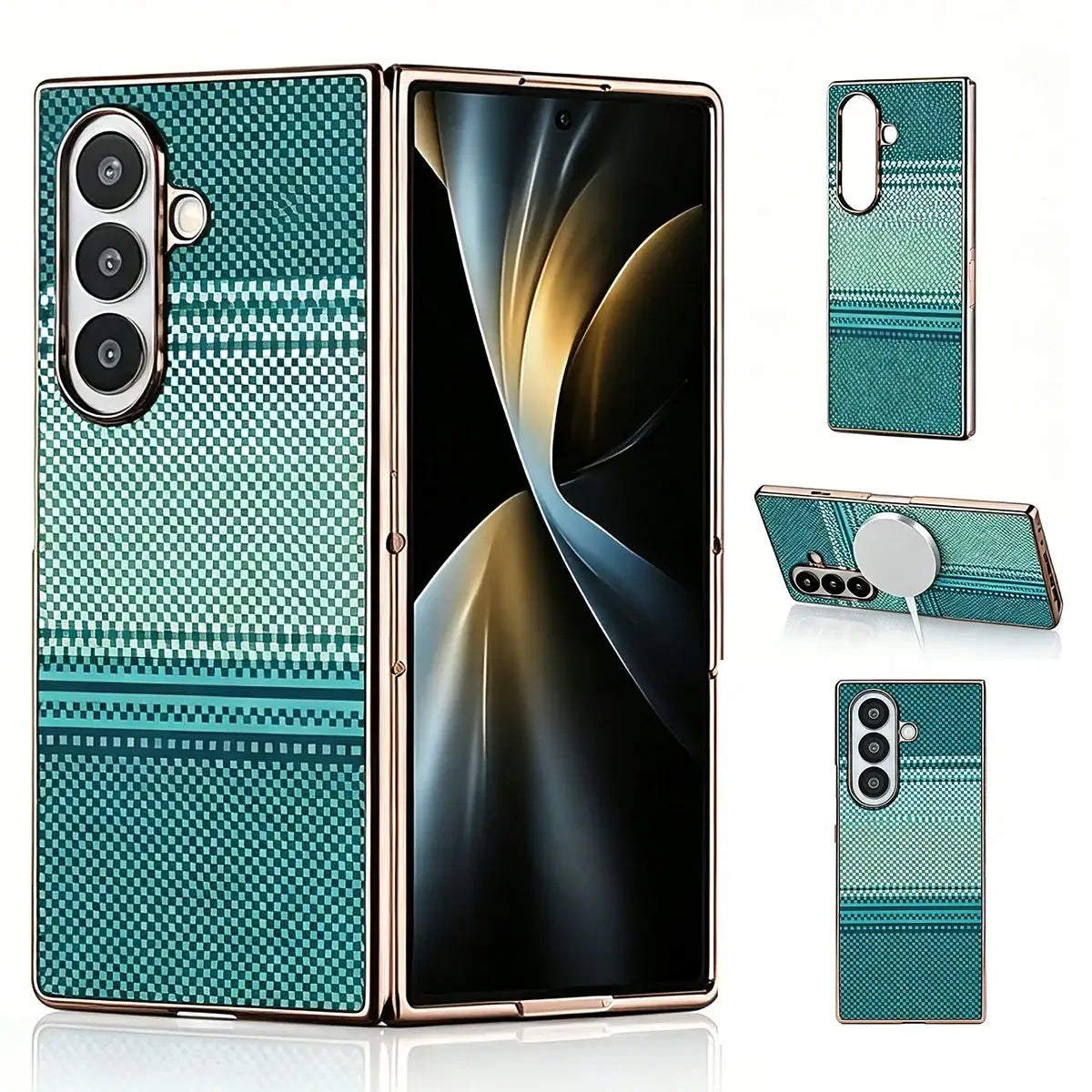 Buy Luxury Electroplated Frame Case with Kevlar-Weave Texture, Strong Magnetic Array & Built-In 360° Screen Protection - MAX at Caseles-Samsung Galaxy Z Fold 8 Ultra, Green