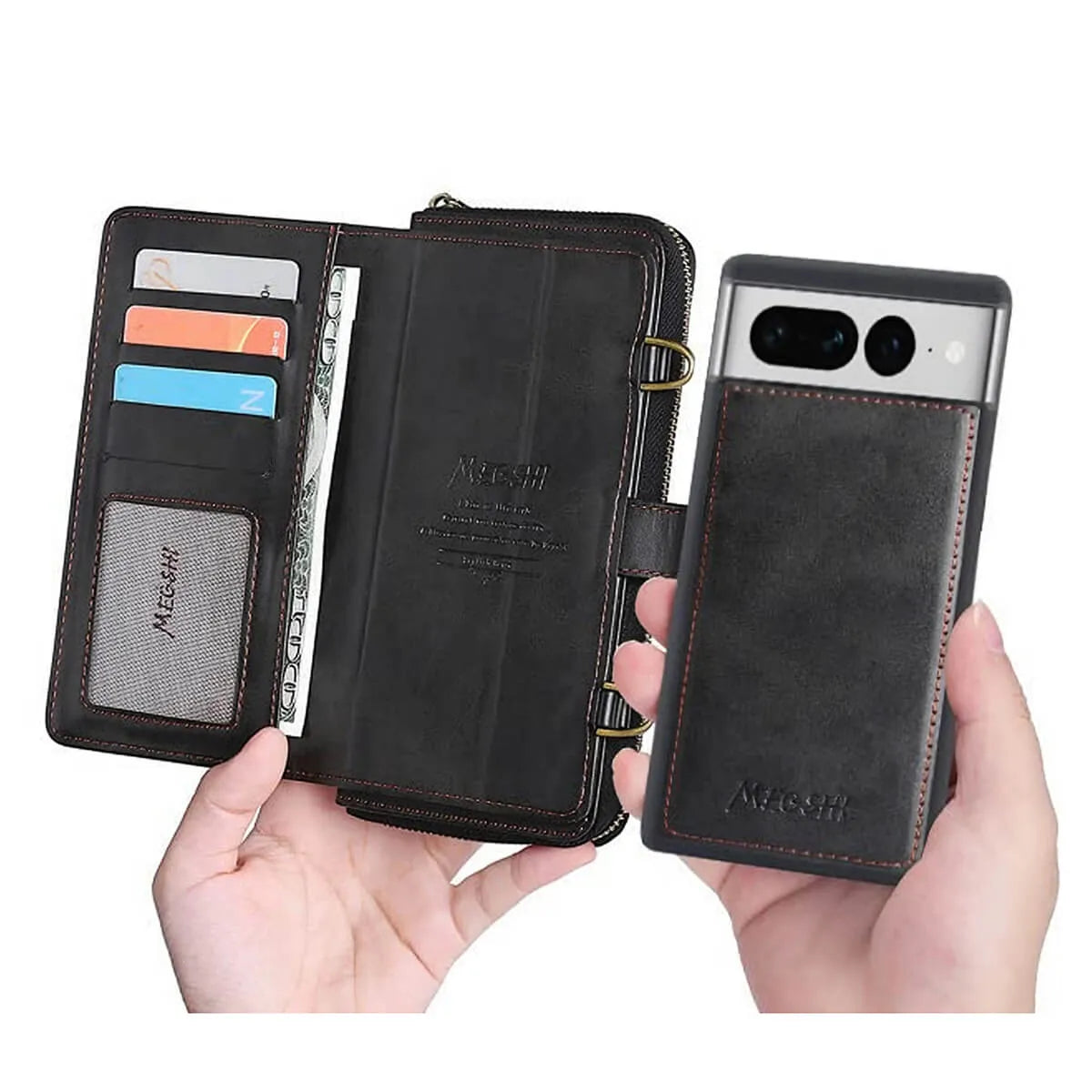 Buy Classic Crossbody Detachable Magnetic Wallet Phone Case For Pixel Phone, High Capacity with Strap - MELON at Caseles-Google Pixel 9 Pro XL, Melon-Brown