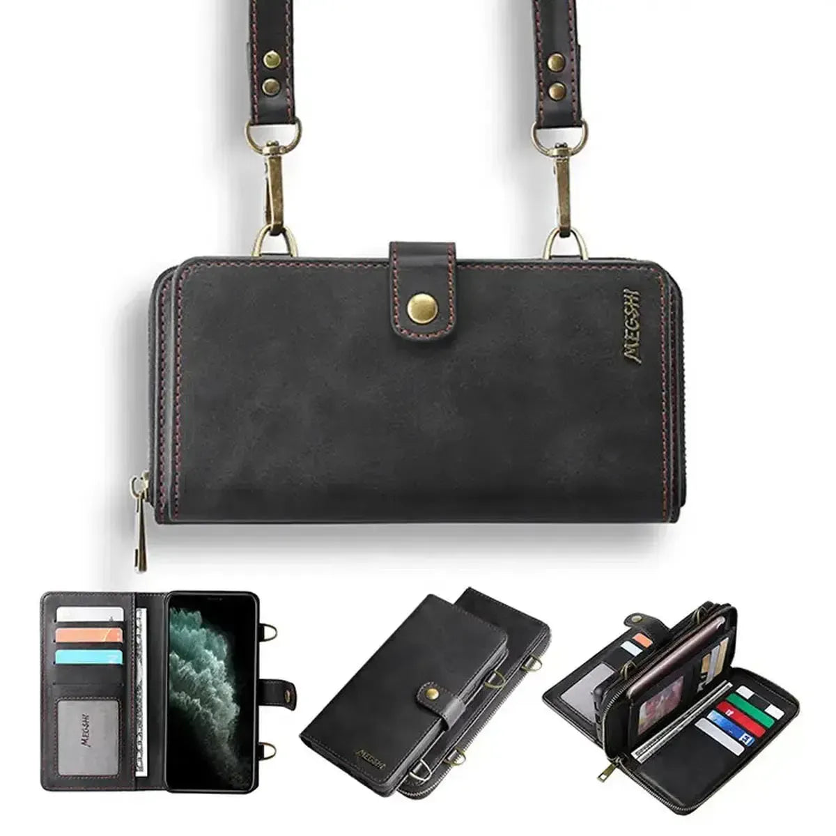Caseles Classic Crossbody Detachable Magnetic Wallet Phone Case, High Capacity with Strap iPhone 13 Pro Max / Merrill-Black Caseles Classic Crossbody Detachable Magnetic Wallet Phone Case, High Capacity with Strap iPhone 13 Pro Max / Merrill-Black