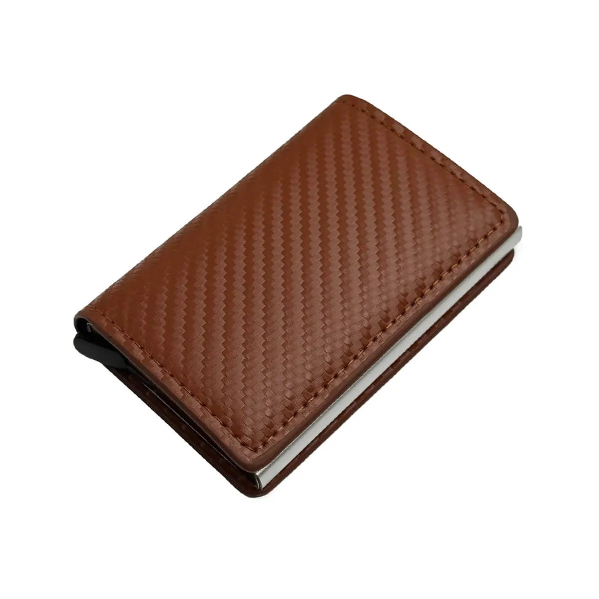 Buy Men's wallet with multiple card slots, automatic pop-up metal card box, RFID anti-theft brush, carbon fiber card holder - MINI BIFOLD WALLET at Caseles-Bronze Carbon, 