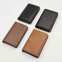 Buy Men's wallet with multiple card slots, automatic pop-up metal card box, RFID anti-theft brush, carbon fiber card holder - MINI BIFOLD WALLET at Caseles-Khaki, 