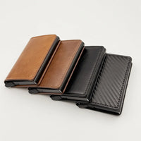 Buy Men's wallet with multiple card slots, automatic pop-up metal card box, RFID anti-theft brush, carbon fiber card holder - MINI BIFOLD WALLET at Caseles-Khaki, 
