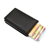 Buy Men's wallet with multiple card slots, automatic pop-up metal card box, RFID anti-theft brush, carbon fiber card holder - MINI BIFOLD WALLET at Caseles-Khaki, 