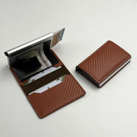 Buy Men's wallet with multiple card slots, automatic pop-up metal card box, RFID anti-theft brush, carbon fiber card holder - MINI BIFOLD WALLET at Caseles-Khaki, 