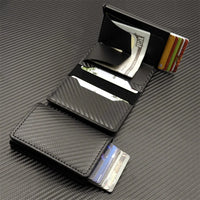 Buy Men's wallet with multiple card slots, automatic pop-up metal card box, RFID anti-theft brush, carbon fiber card holder - MINI BIFOLD WALLET at Caseles-Khaki, 