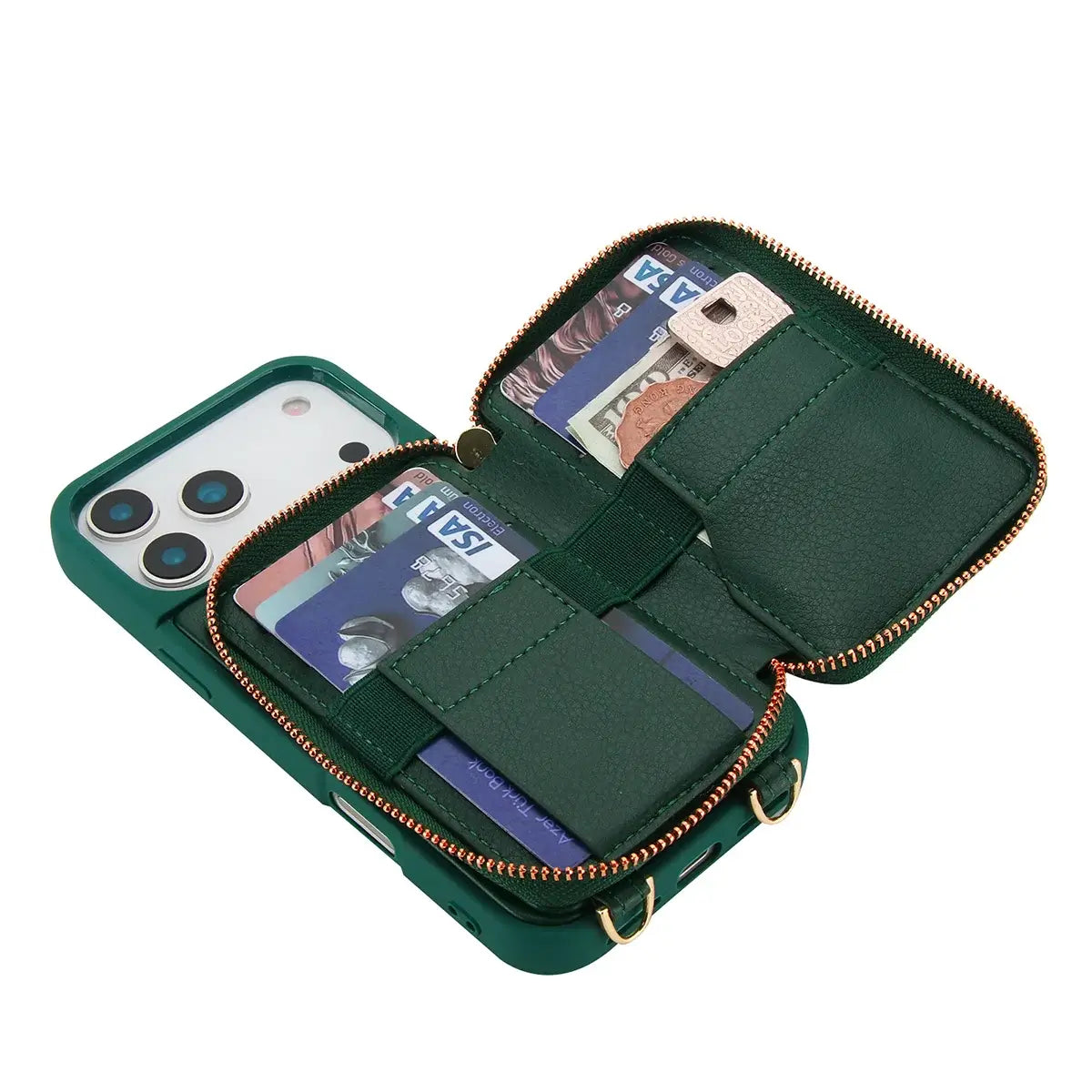 Buy Classic Crossbody Wallet Phone Case, Premium Leather, Credit Card Holder, Zipper Pocket Purse Handbag, Kickstand Shockproof Case - MIREYA at Caseles-iPhone 17 Pro Max, Mireya-Black