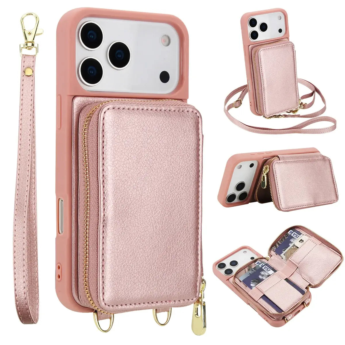 Buy Classic Crossbody Wallet Phone Case, Premium Leather, Credit Card Holder, Zipper Pocket Purse Handbag, Kickstand Shockproof Case - MIREYA at Caseles-iPhone 17 Pro Max, Mireya-Black
