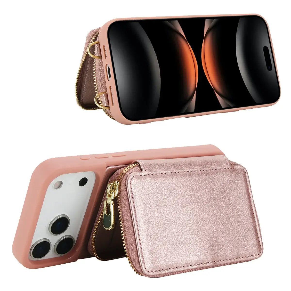Buy Classic Crossbody Wallet Phone Case, Premium Leather, Credit Card Holder, Zipper Pocket Purse Handbag, Kickstand Shockproof Case - MIREYA at Caseles-iPhone 17 Pro Max, Mireya-Black