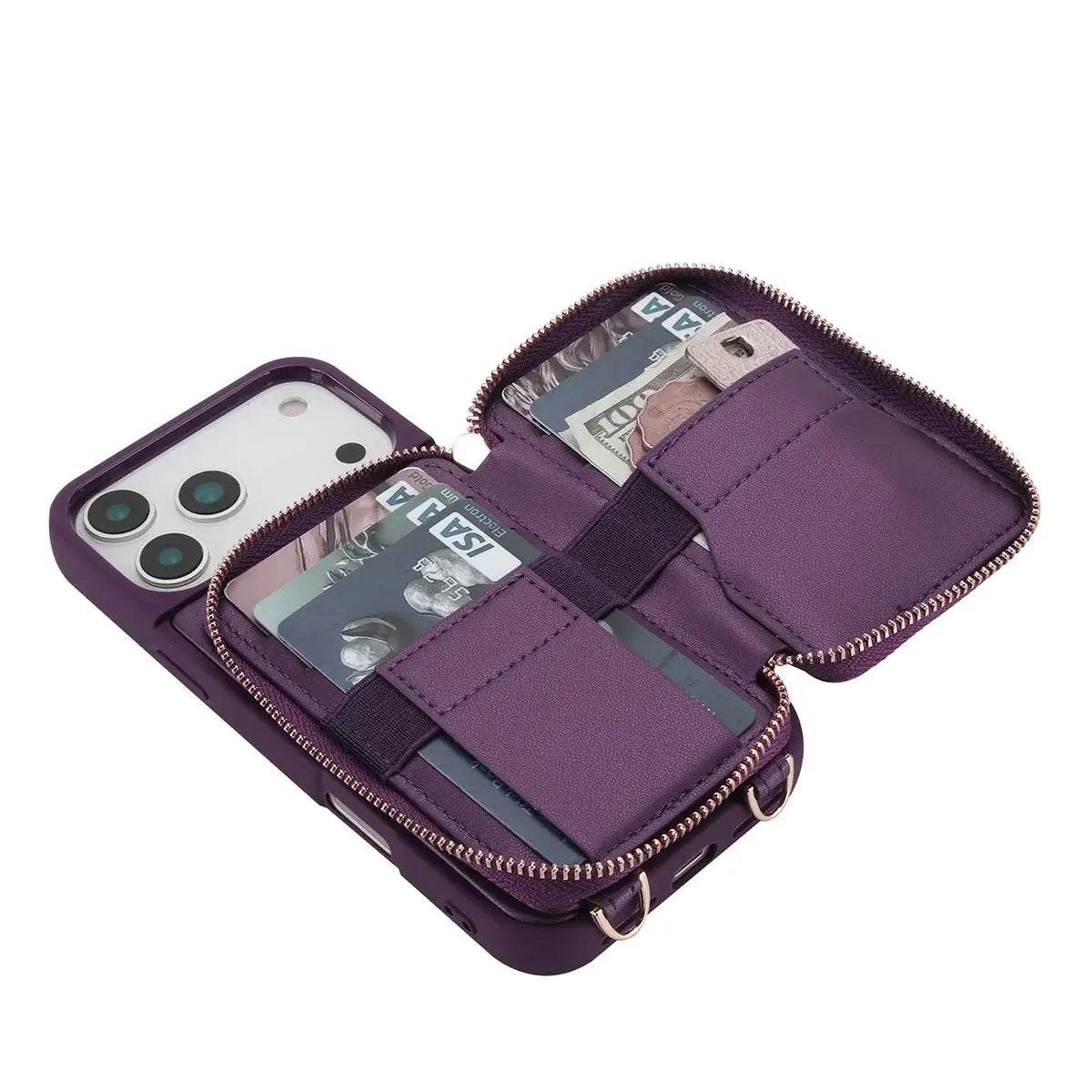 Buy Classic Crossbody Wallet Phone Case, Premium Leather, Credit Card Holder, Zipper Pocket Purse Handbag, Kickstand Shockproof Case - MIREYA at Caseles-iPhone 17 Pro Max, Mireya-Black