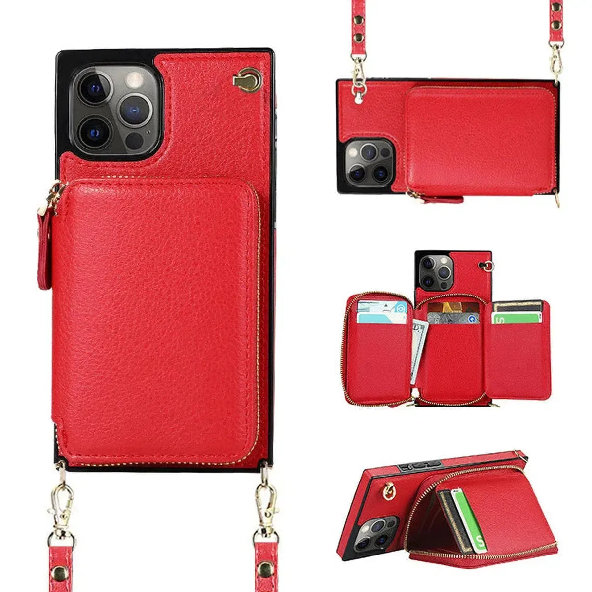 Buy Classic Crossbody Wallet Phone Case, Premium Leather, Credit Card Holder, Zipper Pocket Purse Handbag, Kickstand Shockproof Case - MIREYA at Caseles-iPhone 17 Pro Max, Mireya-Black
