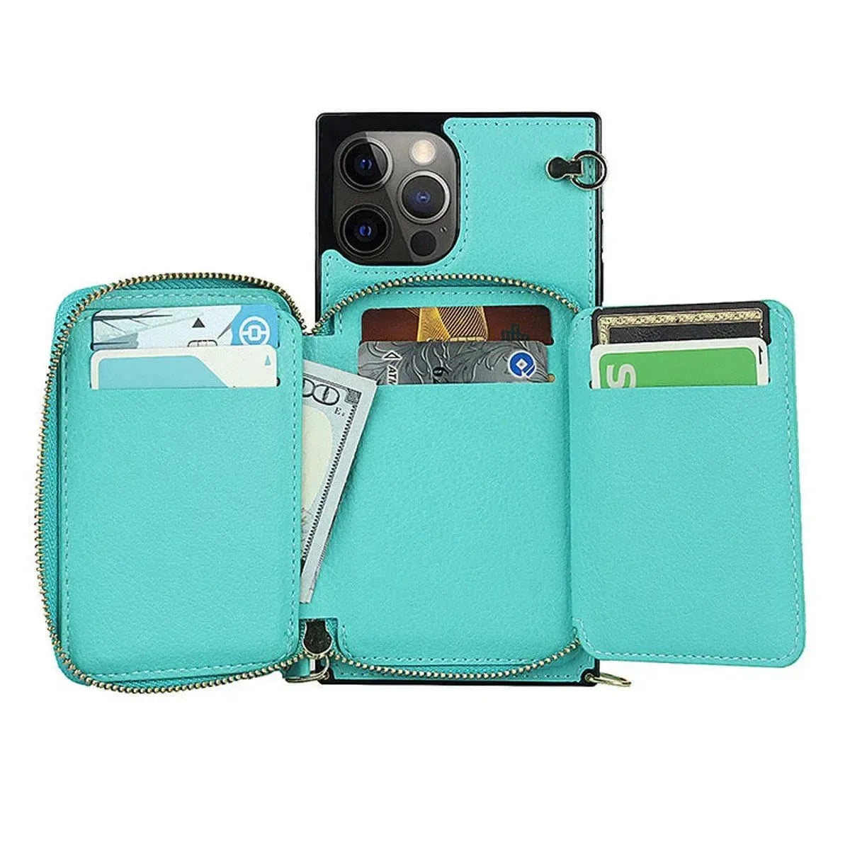 Buy Classic Crossbody Wallet Phone Case, Premium Leather, Credit Card Holder, Zipper Pocket Purse Handbag, Kickstand Shockproof Case - MIREYA at Caseles-iPhone 17 Pro Max, Mireya-Black