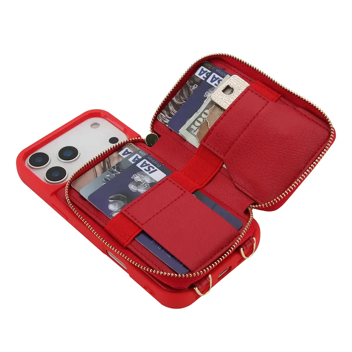 Buy Classic Crossbody Wallet Phone Case, Premium Leather, Credit Card Holder, Zipper Pocket Purse Handbag, Kickstand Shockproof Case - MIREYA at Caseles-iPhone 17 Pro Max, Mireya-Black