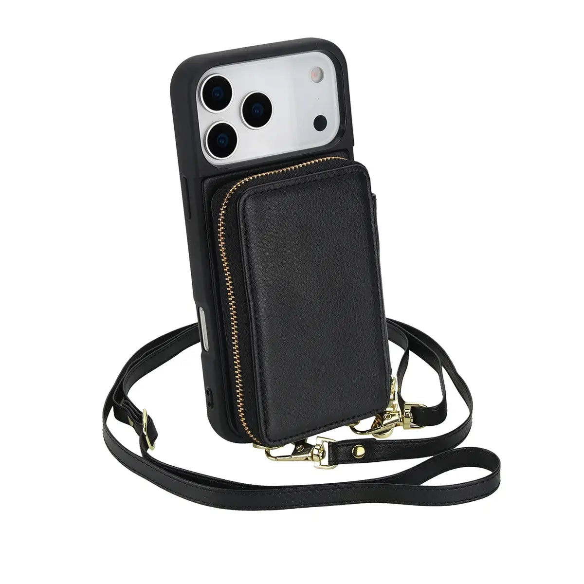Buy Classic Crossbody Wallet Phone Case, Premium Leather, Credit Card Holder, Zipper Pocket Purse Handbag, Kickstand Shockproof Case - MIREYA at Caseles-iPhone 17 Pro Max, Mireya-Black