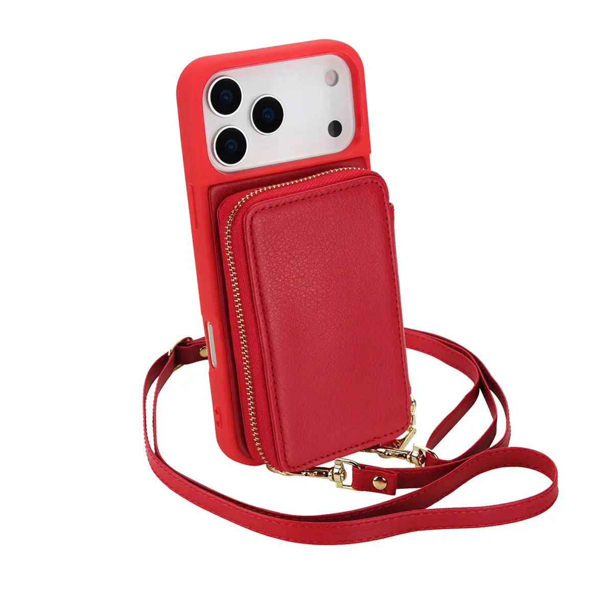 Buy Classic Crossbody Wallet Phone Case, Premium Leather, Credit Card Holder, Zipper Pocket Purse Handbag, Kickstand Shockproof Case - MIREYA at Caseles-iPhone 17 Pro Max, Mireya-Red