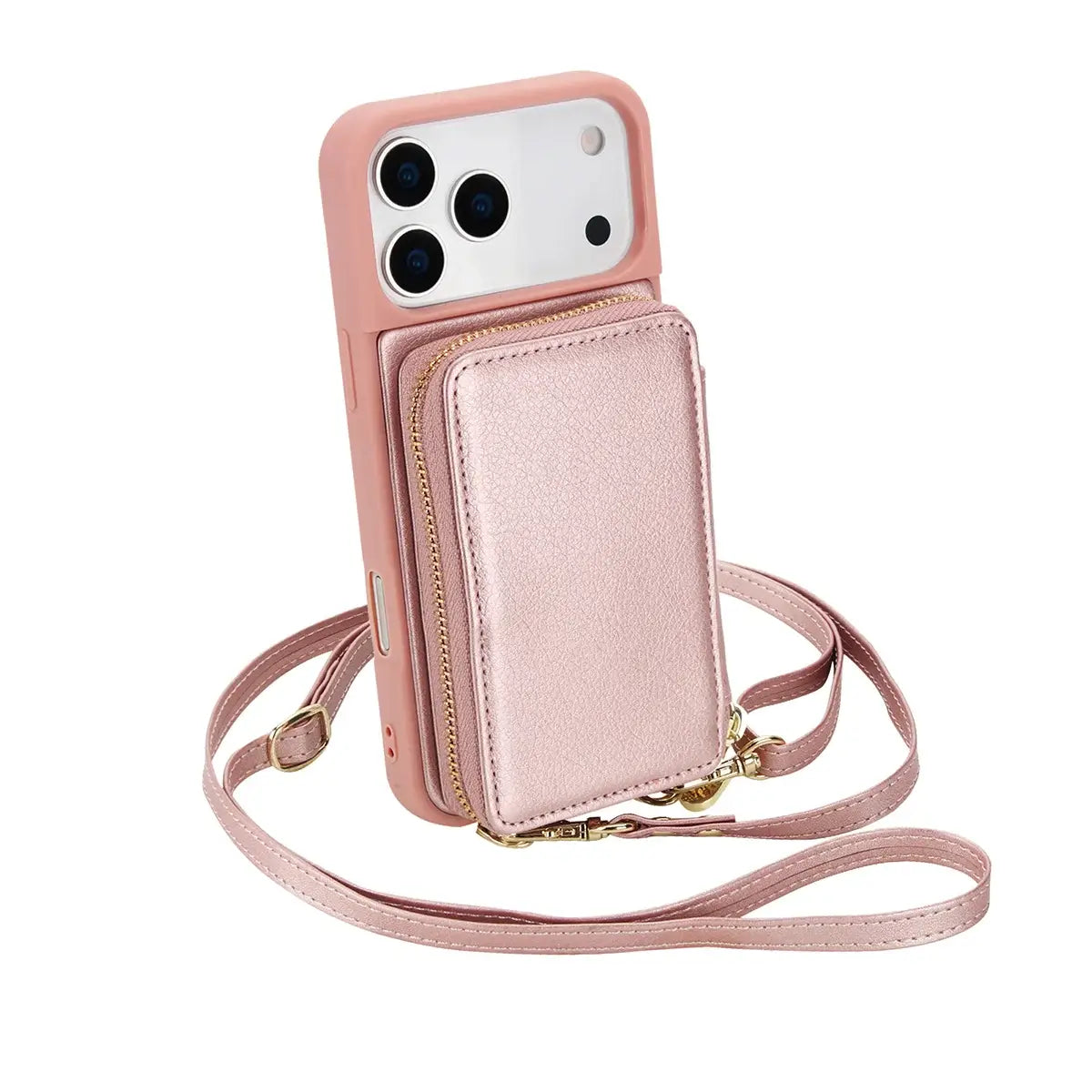 Buy Classic Crossbody Wallet Phone Case, Premium Leather, Credit Card Holder, Zipper Pocket Purse Handbag, Kickstand Shockproof Case - MIREYA at Caseles-iPhone 17 Pro Max, Mohini-Pink