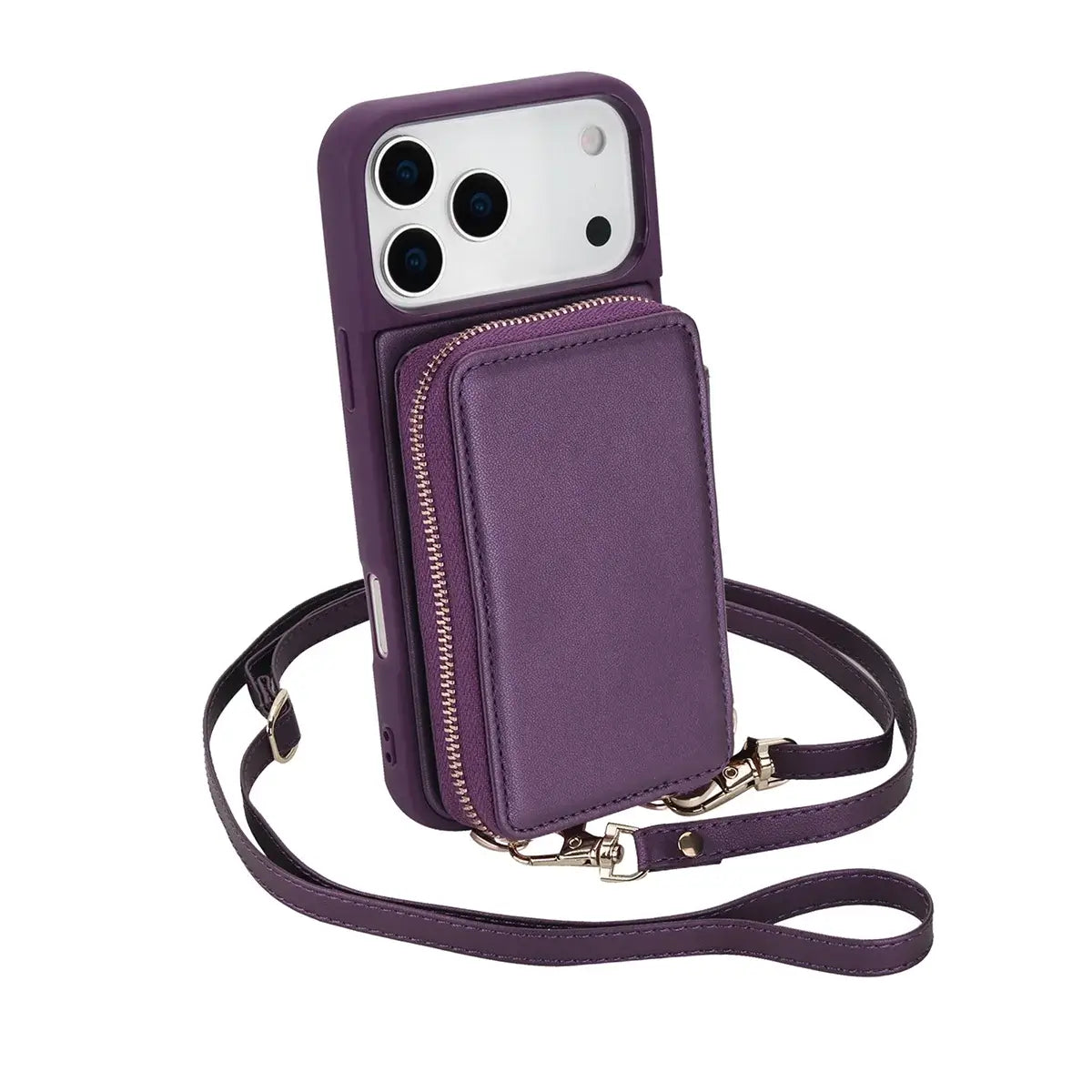 Buy Classic Crossbody Wallet Phone Case, Premium Leather, Credit Card Holder, Zipper Pocket Purse Handbag, Kickstand Shockproof Case - MIREYA at Caseles-iPhone 17 Pro Max, Mohini-Purple