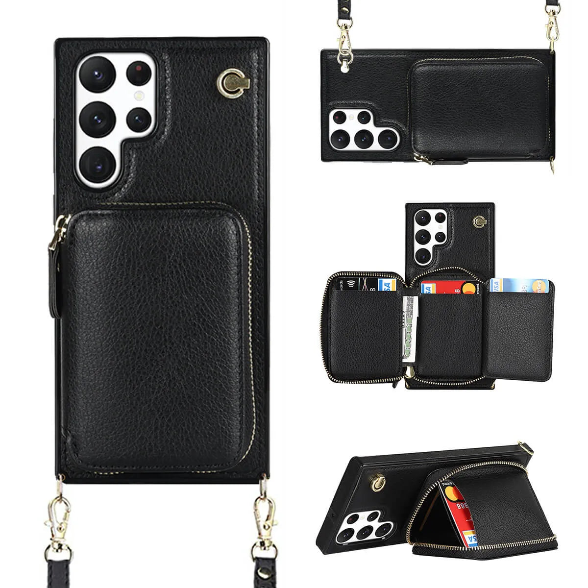 Buy Classic Crossbody Wallet Phone Case, Premium Leather, Credit Card Holder, Zipper Pocket Purse Handbag, Kickstand Shockproof Case - MOHINI at Caseles-Samsung Galaxy S25 Ultra, Mireya-Black