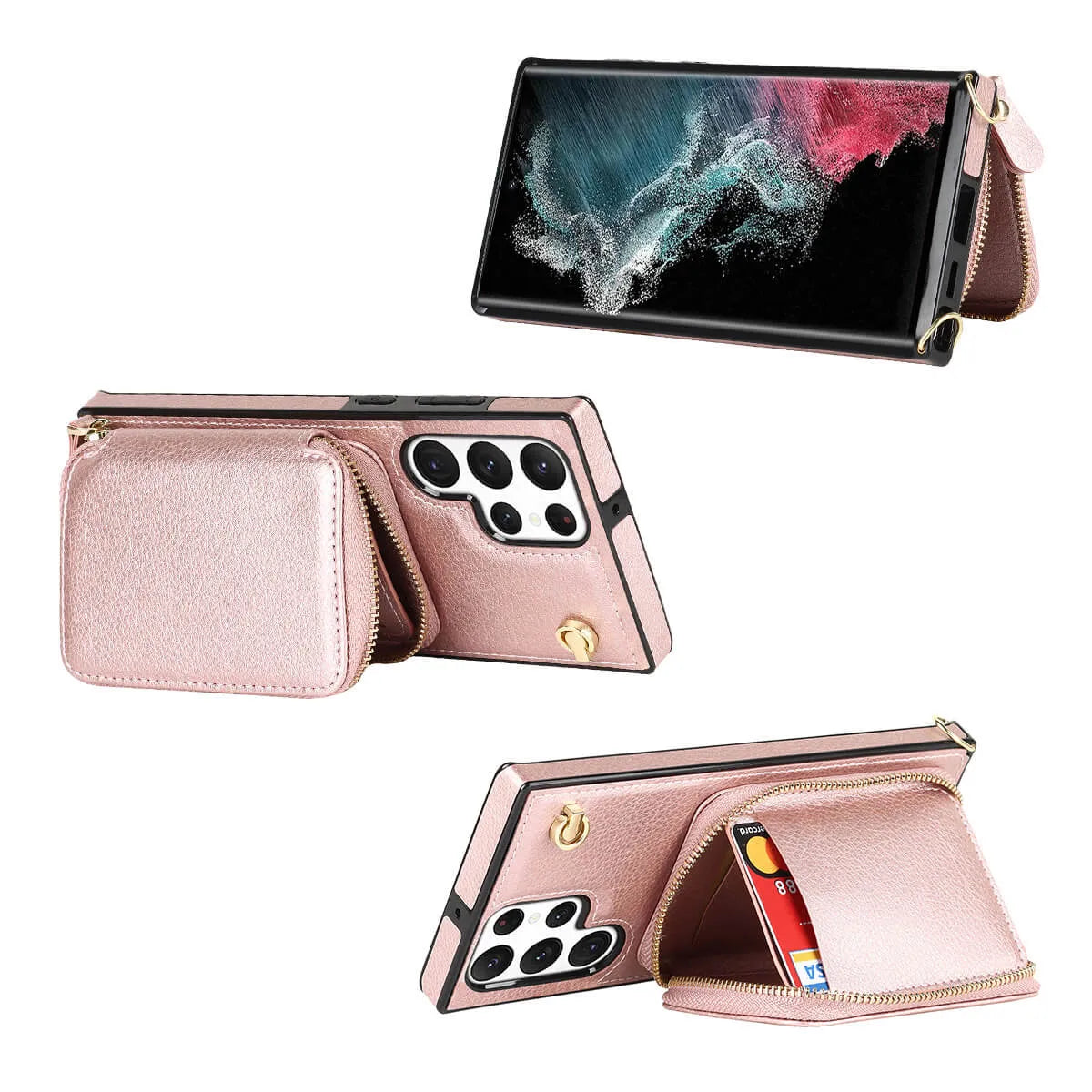 Buy Classic Crossbody Wallet Phone Case, Premium Leather, Credit Card Holder, Zipper Pocket Purse Handbag, Kickstand Shockproof Case - MOHINI at Caseles-Samsung Galaxy S25 Ultra, Mohini-Purple