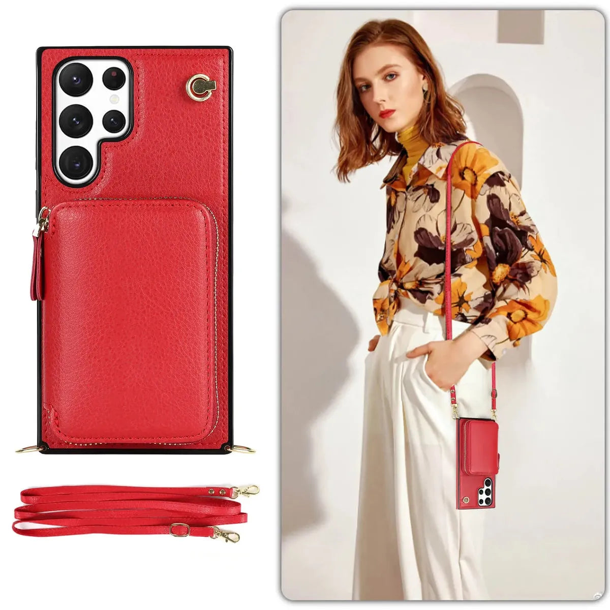 Buy Classic Crossbody Wallet Phone Case, Premium Leather, Credit Card Holder, Zipper Pocket Purse Handbag, Kickstand Shockproof Case - MOHINI at Caseles-Samsung Galaxy S25 Ultra, Mohini-Purple