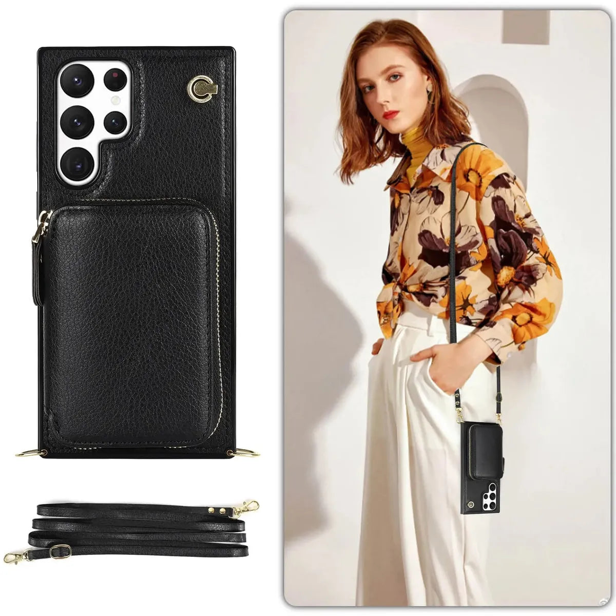 Buy Classic Crossbody Wallet Phone Case, Premium Leather, Credit Card Holder, Zipper Pocket Purse Handbag, Kickstand Shockproof Case - MOHINI at Caseles-Samsung Galaxy S25 Ultra, Mohini-Purple