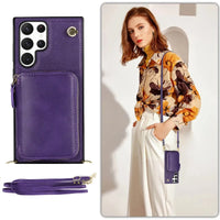 Buy Classic Crossbody Wallet Phone Case, Premium Leather, Credit Card Holder, Zipper Pocket Purse Handbag, Kickstand Shockproof Case - MOHINI at Caseles-Samsung Galaxy S25 Ultra, Mohini-Purple